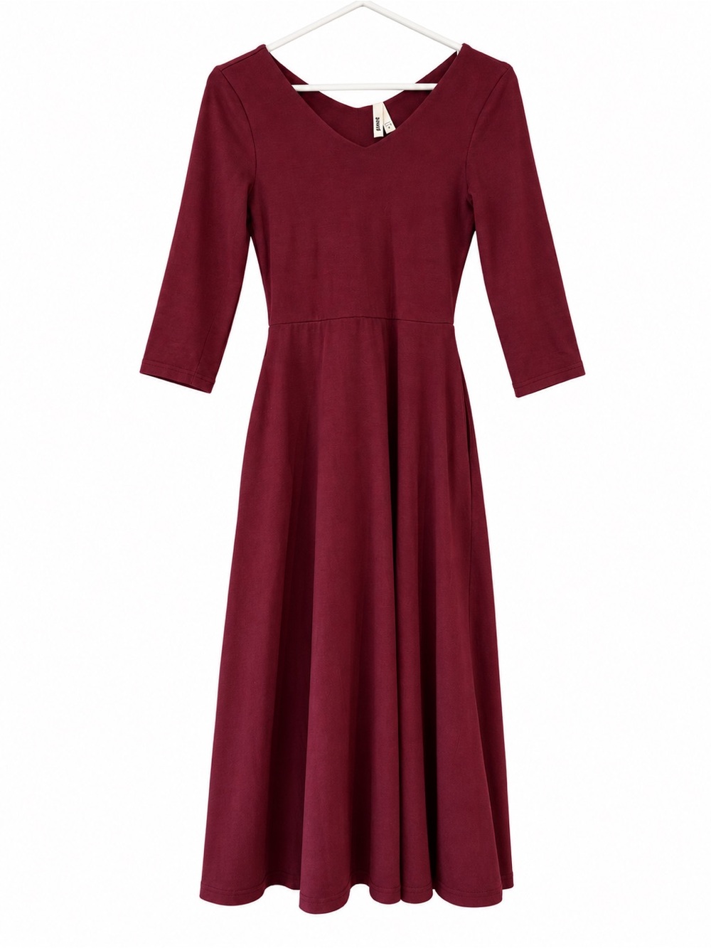 Pact Women's Burgundy Long Sleeve V‑Neck Midi Dress